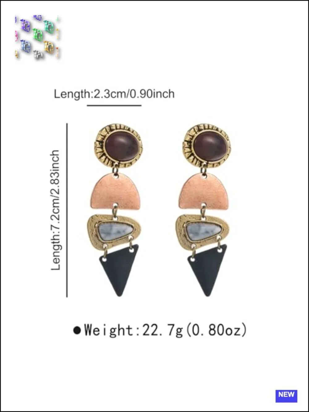Vintage Boho Statement Dangle Earrings Antique Gold Bronze Resin Drop Earrings